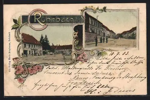 AK Rohrbach i. Lothr., Hotel, Binninger Strasse, Hauptstrasse