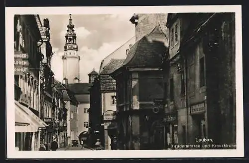 AK Lauban, Brüderstrasse und Kreuzkirche