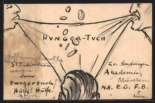 Künstler-AK Handgemalt: Studenten nagen am Hungertuch