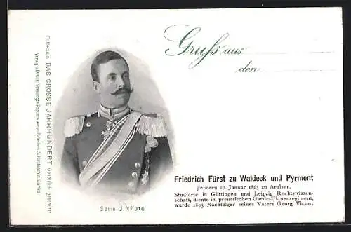 AK Fürst Friedrich zu Waldeck-Pyrmont in Uniform