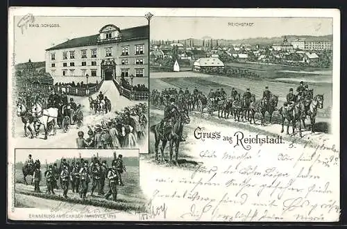 Lithographie Reichstadt, Kais. Schloss, Erinnerung an die Kaiser-Manöver 1899, Totalansicht
