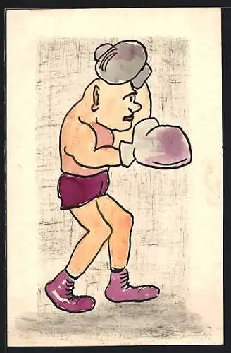 Künstler-AK Handgemalt: Boxer mit gehobener Deckung