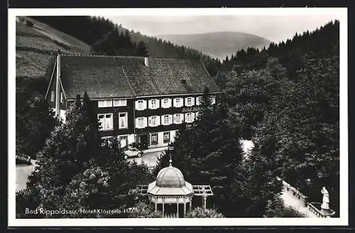 AK Bad Rippoldsau, Hotel Klösterle-Hof J. Klein mit Pavillon aus der Vogelschau