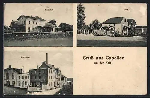 AK Capellen /Erft, Bahnhof, Brauerei und Mühle