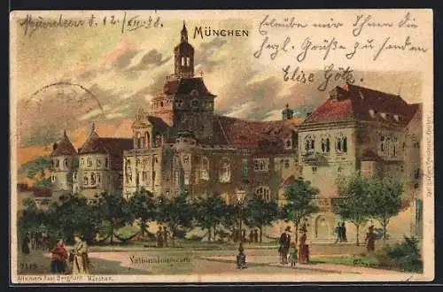 Lithographie München, Ansicht des Nationalmuseums