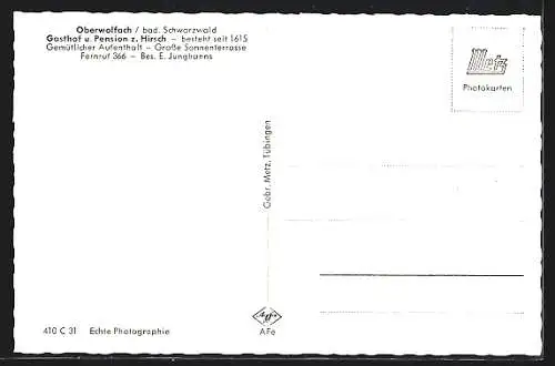 AK Oberwolfach /bad. Schwarzwald, Gasthof und Pension z. Hirsch, Innenansicht