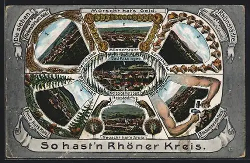 AK Bad Kissingen, Blick auf die Rhönstädte: Münnerstadt, Königshofen, Bischofsheim, Fladungen, Mellrichstadt