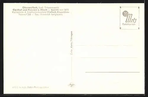 AK Oberwolfach /bad. Schwarzwald, Gasthof und Pension z. Hirsch