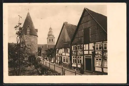 AK Bad Salzuflen, Ortspartie mit Kirche