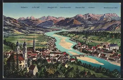 AK Bad Tölz /Isar, Ortsansicht mit Gebirgspanorama