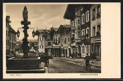 AK Bad Tölz, Marktstrasse mit Säulendenkmal