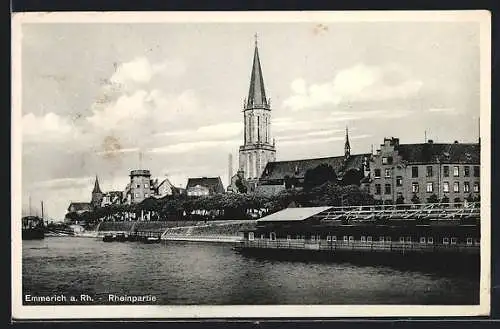 AK Emmerich a. Rh., Rheinpartie mit Kirche
