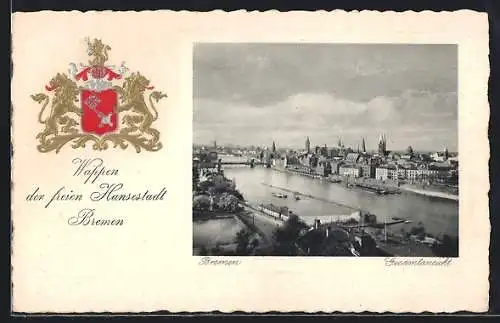 AK Bremen, Gesamtansicht und Stadtwappen