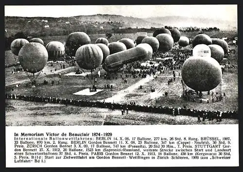 AK Berlin, Internationale Ballonwettfahrten, In Memoriam Victor de Beauclair 1929, Stempel Ballonpost 1961