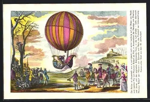 Künstler-AK Nesle, Monsieur Robert als Pilot eines Heissluftballons, Stempel Ballonpost 1957