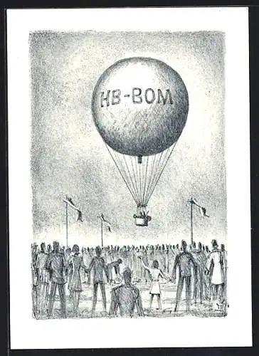 AK Ballon mit Aufschrift HB-Bom, Stempel Ballonpost