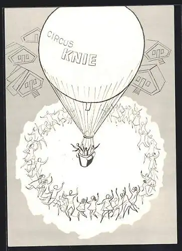 AK Ballon des Circus Knie, Stempel Ballonpost Rapperswil 1959
