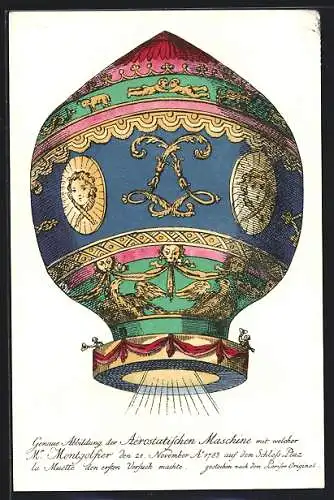 AK Ballon von Montgolfier, Stempel Ballonpost 1956