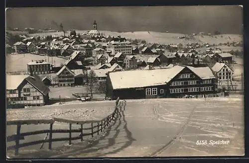 AK Speicher, Teilansicht mit Kirche im Schnee