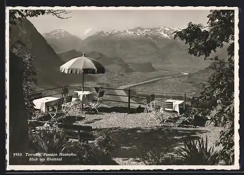 AK Masescha, Pension Masescha, Terrasse mit Blick ins Rheintal