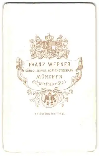 Fotografie Franz Werner, München, Schwanthaler-Str. 1, königlich bayerisches Wappen und Münchner Kindl, Anschrift
