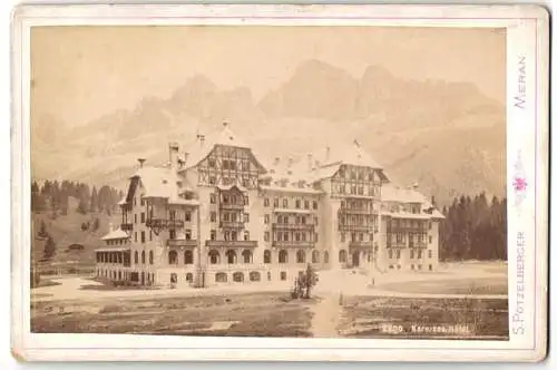 Fotografie S. Pötzelberger, Meran, Ansicht Karersee, das Karersee Hotel