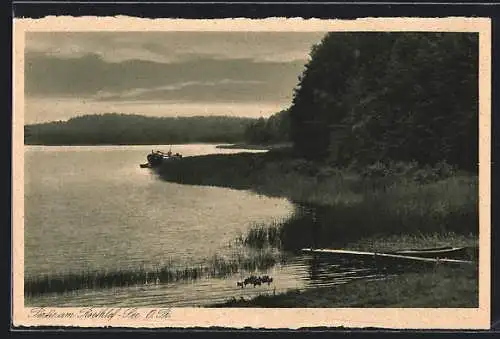AK Roethlof-See, Seeblick mit Boot