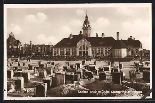 AK Swinemünde, Strand mit Kurhaus