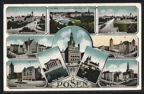 AK Posen / Poznan, Rathaus, Dom, Neues Theater