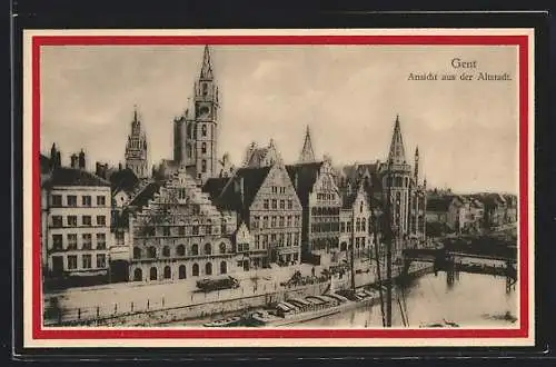 AK Gent, Ansicht aus der Altstadt mit Kirche