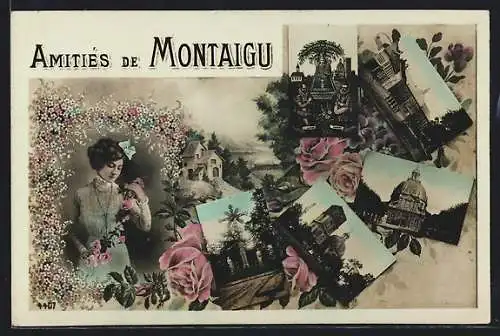 AK Montaigu, Kirche, Jesuskreuz, Strassenpartie