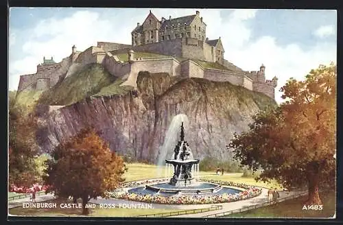 Künstler-AK Edinburgh, Castle and Ross Fountain