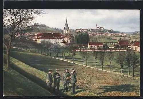 AK St. Morant mit Altkirch, Soldaten im Park, Nach einer Farbfotografie aus den Vogesen
