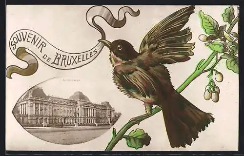 Passepartout-Lithographie Brüssel / Bruxelles, Le Palais Royal, Oiseau