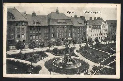 AK Oppeln, Friedrichsplatz mit Brunnen