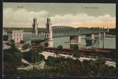 AK Thorn / Torun, Ortsansicht mit Eisenbahnbrücke