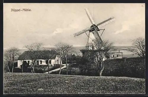 AK Düppel-Mühle, Teilansicht mit Windmühle