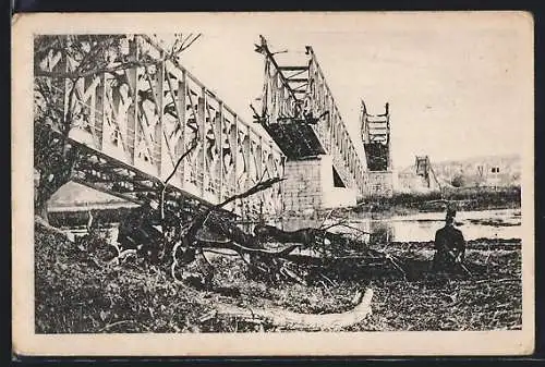 AK Belgrad, Gesprengte Eisenbahnbrücke Semlin