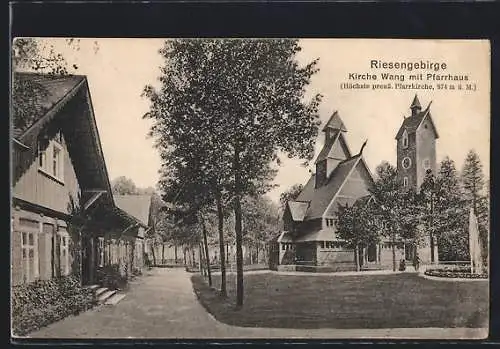 AK Hirschberg i. Riesengebirge, Partie an der Kirche Wang mit Pfarrhaus