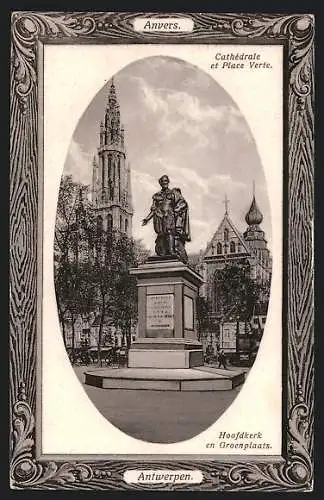 AK Anvers, Cathédrale et Place Verte