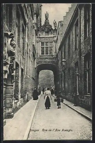 AK Bruges, Rue de l`Ane Aveugle, Strassenpartie