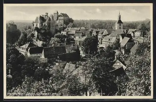 AK Hohnstein / Sächs. Schweiz, Teilansicht mit Schloss und Kirche