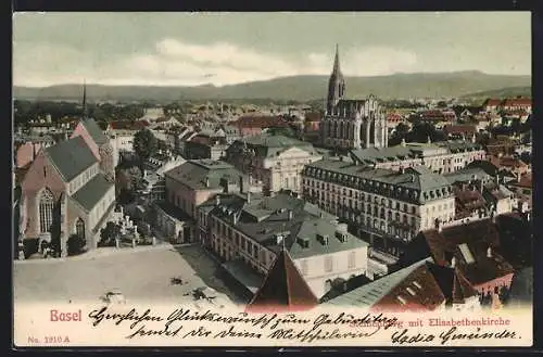 AK Basel, Steinenberg, Blick auf Elisabethenkirche