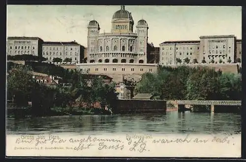AK Bern, Bundespalast vom Wasser aus gesehen