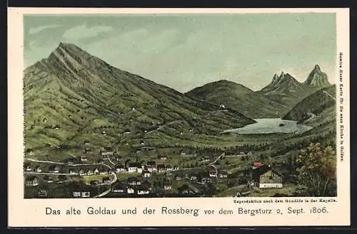 AK Goldau, Panorama mit Rossberg vor dem Bergsturz 1806