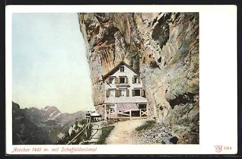 AK Aescher, Häuschen am Berg mit Scheffeldenkmal