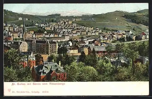 AK St. Gallen, Gesamtansicht mit Säntis vom Rossberge aus gesehen