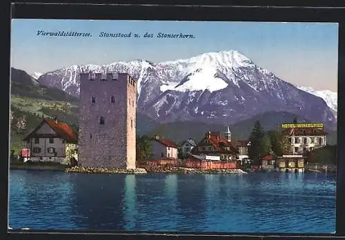 AK Stansstad /Vierwaldstättersee, Uferpartie mit Turm und Stanserhorn