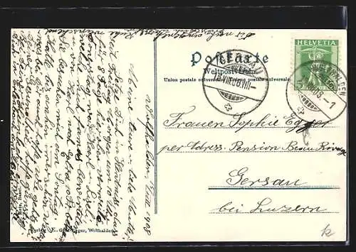 AK Wolfhalden, Ortspartie mit Kirche