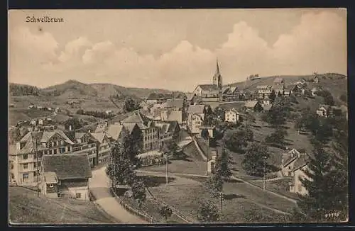 AK Schwellbrunn, Teilansicht mit Kirche und Strassenpartie